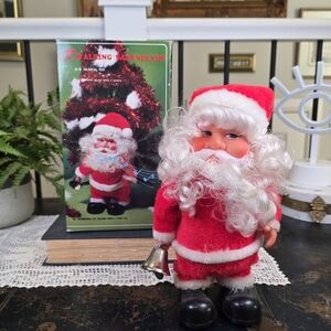 Vintage Walking Santa Claus Musical Toy w/ Box 9.5" Retro B/O Christmas Decor